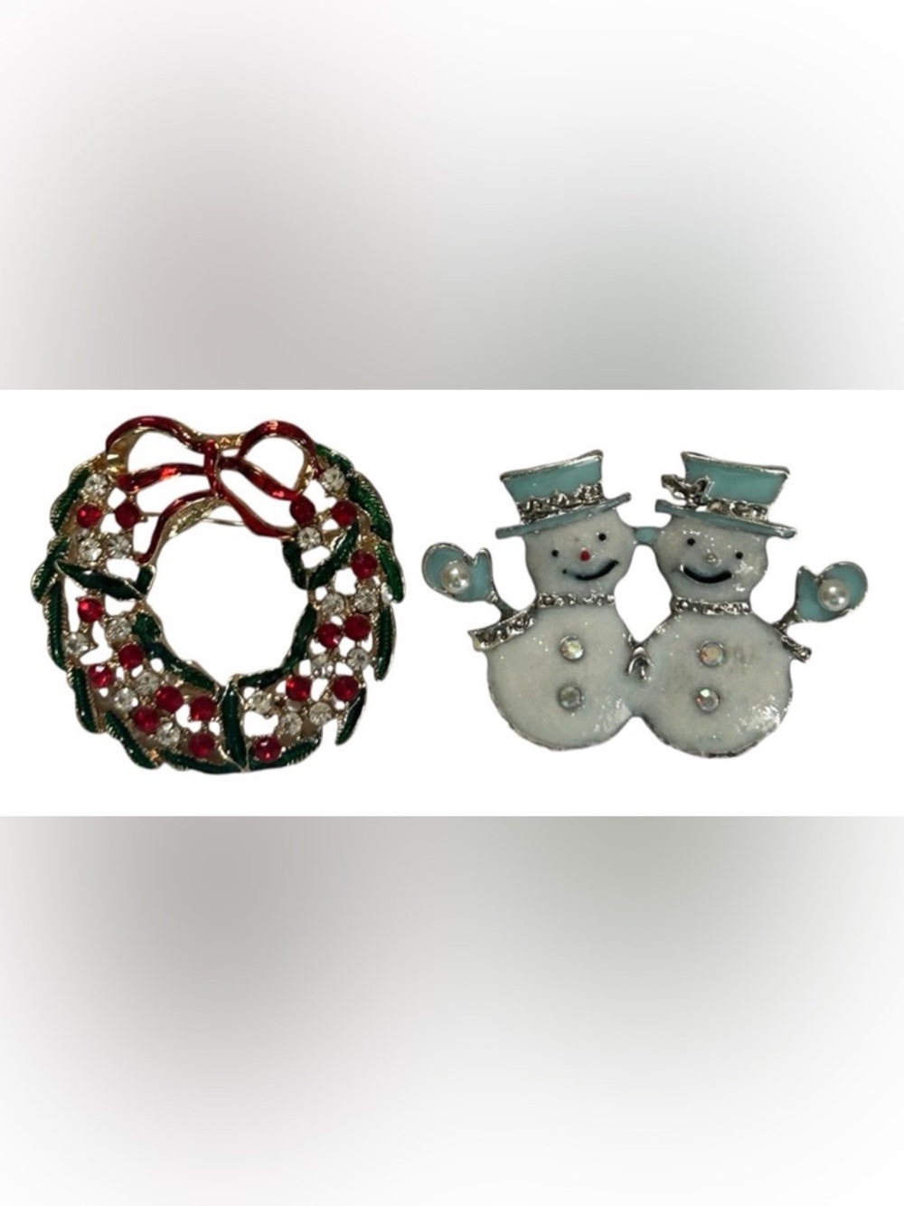 VINTAGE CHRISTMAS BROOCH SET WREATH SNOWMAN WINTER HOLIDAY PARTY